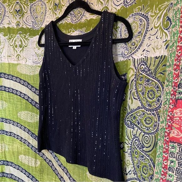 St. John Evening Black Sleeveless Embellished Knit Blouse Size Small - Picture 7 of 12